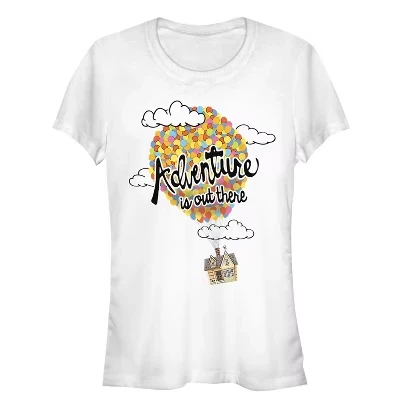 Женская футболка Juniors Womens Up Adventure is Out There с воздушными шарами белого цвета