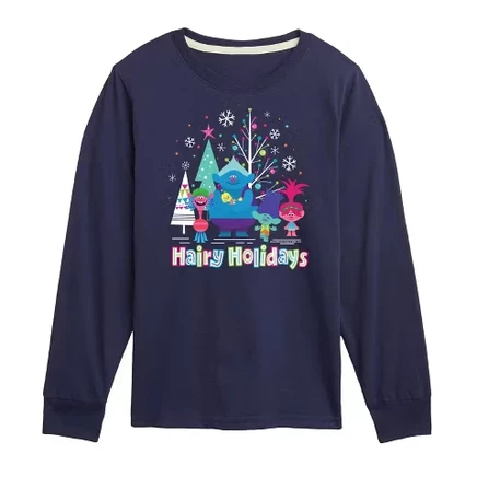 Hairy Holidays Branch and Friends Long Sleeve Graphic T-Shirt navy