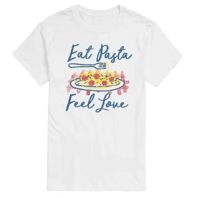 Мужская футболка Eat Pasta Feel Love с коротким рукавом и графическим рисунком, белая