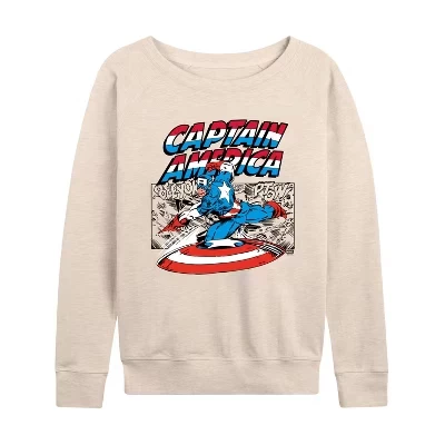 Женская рубашка Captain America Burst из легкого французского махрового материала с широким вырезом и длинным рукавом с графическим рисунком.