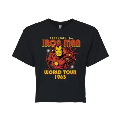Women's -  - Iron Man Band Tee Style Cropped Graphic T-Shirt black