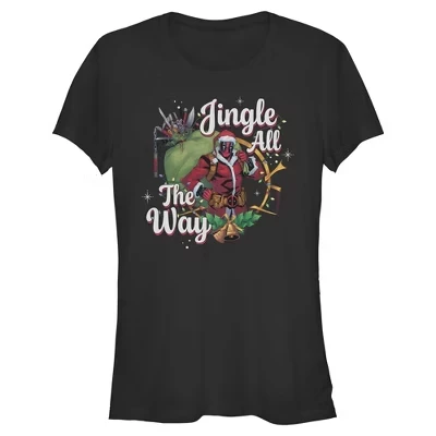 Женская футболка Juniors Womens Marvel: Jingle All The Way с портретом, черная