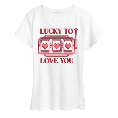 Женская футболка Lucky to Love You с коротким рукавом и рисунком, белая