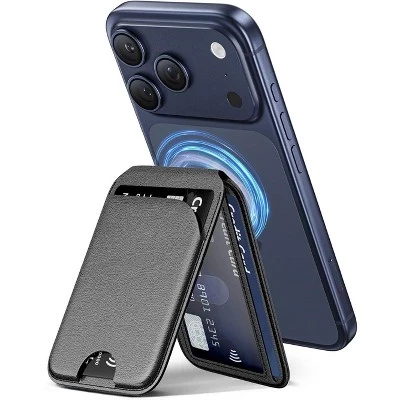 Флип-кошелек с RFID-идентификатором кредитной карты и подставкой для iPhone (совместим с чехлом MagSafe) - Вмещает 5 карт черного цвета