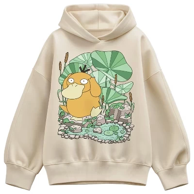 Women's - Pokémon - Psyduck Pond Oversized Fleece Hoodie Sweatshirt cream