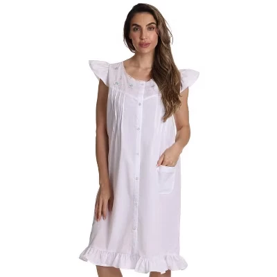 Тканая ночная рубашка с коротким рукавом и цветочной вышивкой - Cute PJ Sleepwear white