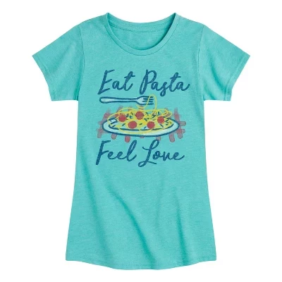 Eat Pasta Feel Love Приталенная футболка с коротким рукавом и рисунком бирюзового цвета