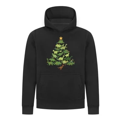 Рождественская коллекция Dinosaur Tree Boys Пуловер с капюшоном – Праздничная толстовка черного цвета