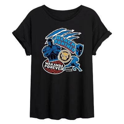 Женская футболка с объемной графической наклейкой Black Panther Wakanda Forever Sticker черного цвета