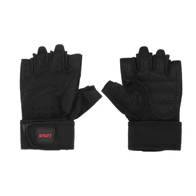 Durable Extended Wristband Half-finger Strength Training Sport Gloves black