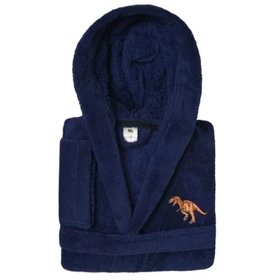 Махровый халат с капюшоном Linum Kids из 100% полиэстера с двойным ворсом и СУПЕР ПЛЮШЕМ - ЧЕРЕПАХА, KIDS50-ДИЗАЙН динозавра
