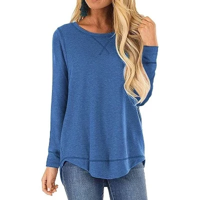 Женская футболка свободного кроя с вышивкой крестиком и длинным рукавом Plus denim