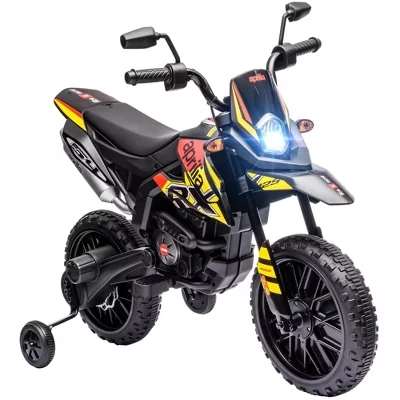 Детский мотоцикл на 12 В, лицензированный Aprilia Электрический мотоцикл для детей с тренировочными колесами, пружинной подвеской, светодиодной подсветкой, USB, музыкой желтого цвета