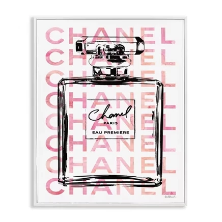 Гламурный флакон духов с фирменным текстом в рамке Giclee Art coastal white