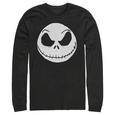 Мужская рубашка с длинным рукавом Jack Skellington Big Face на Хэллоуин, черная