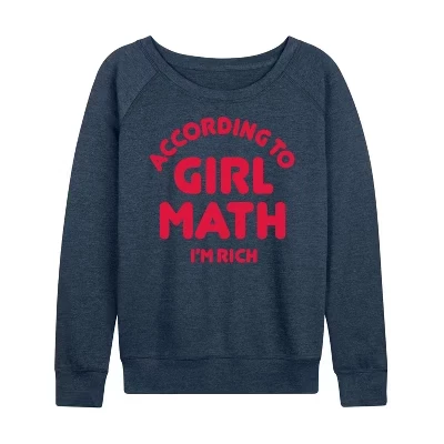 Женская - Согласно Girl Math, I'm Rich, легкая французская махровая рубашка с широким вырезом и длинными рукавами цвета Хизер индиго.