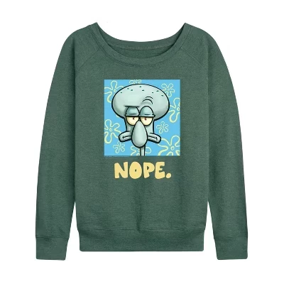 Женская легкая махровая рубашка Nope Squidward с широким вырезом и длинным рукавом с графическим рисунком heather juniper