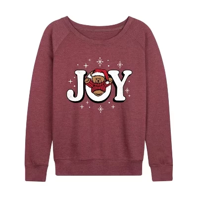 Женская легкая махровая рубашка Joy Teddy Bear с широким вырезом и длинным рукавом с графическим рисунком heather maroon