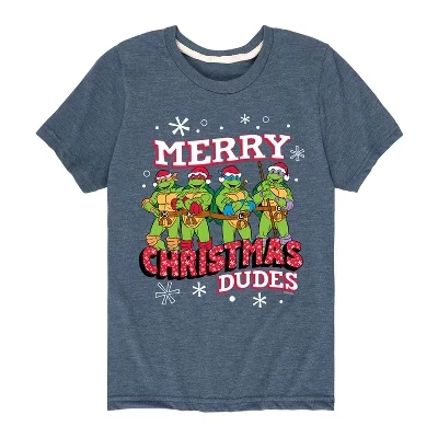 Детская футболка TMNT «Merry Christmas Dude», голубой меланж