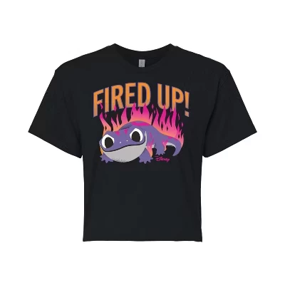 Женская укороченная футболка с рисунком Fired Up Bruni the Salamander, черная