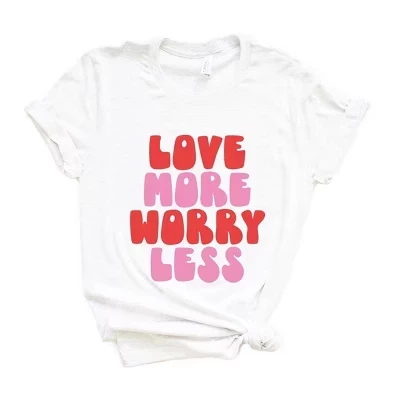 Женская футболка с коротким рукавом и ярким рисунком Love More Worry Less белого цвета