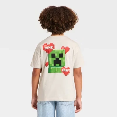 Мальчиковая футболка Minecraft Creeper на День святого Валентина, бежевая