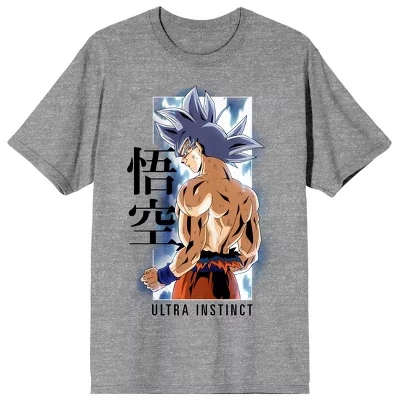Dragon Ball Super Ultra Instinct Goku Kanji Взрослая спортивная футболка Heather с круглым вырезом и коротким рукавом серого цвета