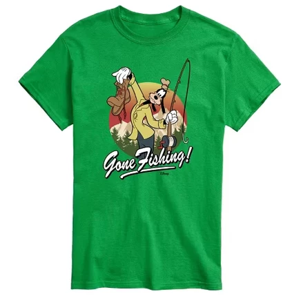 Мужская футболка с коротким рукавом Goofy Gone Fishing с графическим рисунком зеленого цвета