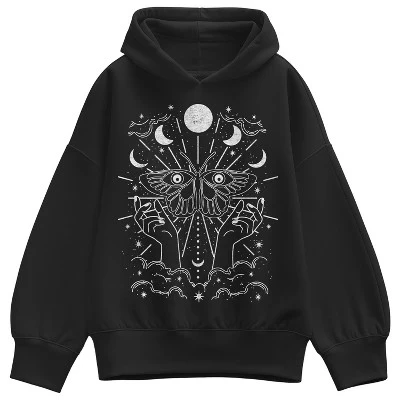 Женская толстовка Celestial Moth с капюшоном из флиса оверсайз, черный