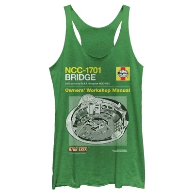 Women's : The Original Series USS Enterprise NC-1701 Bridge Owners Manual Racerback Tank Top green