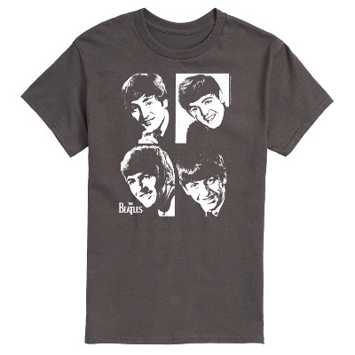 Мужская футболка John Paul George Ringo Face Grid с коротким рукавом и графическим рисунком цвета древесного угля