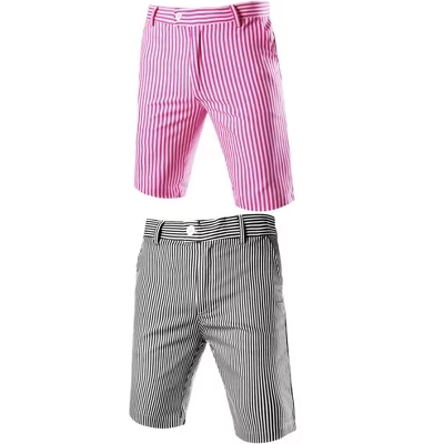Мужские летние шорты в полоску Slim Fit на плоской подошве спереди, короткие брюки-чино с присосками, 2 упаковки, черно-белые/цвета фуксии