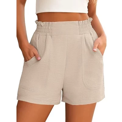 Women's Shorts Summer Casual Elastic High Waisted Wide Leg Cute Dressy Beach Shorts Vacation Beach Clothes apricot