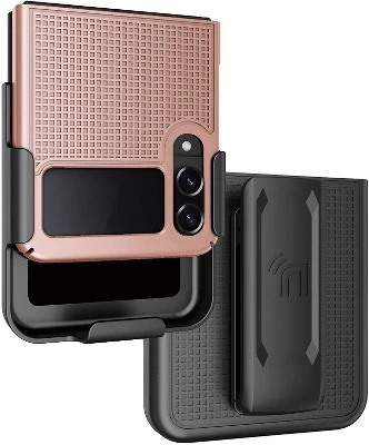 Комбинированный тонкий чехол-кобура с зажимом для ремня для Samsung Galaxy Z Flip 4 (SM-F721, 2022) из розового золота