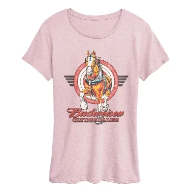 Женская футболка Budweiser Clydesdales с принтом, розовая