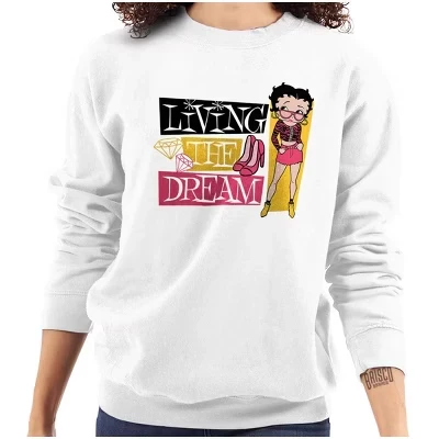 Милая женская толстовка с круглым вырезом Betty Boop Living the Dream лицензионного белого цвета