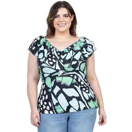 Женский топ 24seven, зеленый, бабочки, plus size