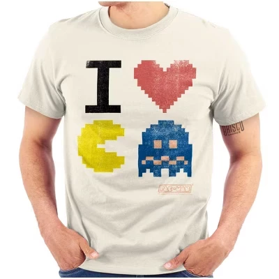 Пикселизированная ретро-футболка с графикой I Heart PACMAN для мужчин или женщин, лицензионная черная