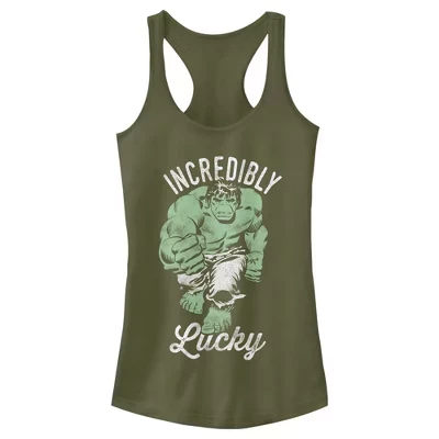 Женская майка Hulk Incredibly Lucky Racerback для юниоров в честь Дня Святого Патрика зеленого цвета