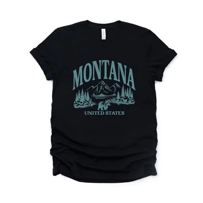 Женская футболка Montana Forest Scene с коротким рукавом и графическим рисунком черного цвета