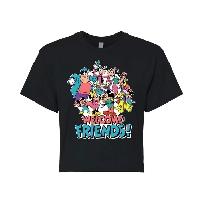 Женская укороченная футболка с рисунком Mickey & Friends Welcome, черная