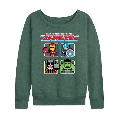 Женская футболка Avengers 8Bit из легкого французского махрового материала с широким вырезом и длинным рукавом с графическим рисунком heather juniper