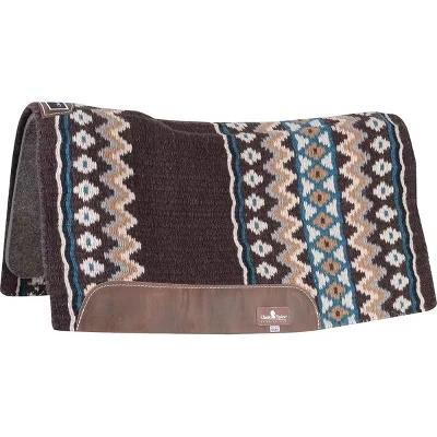 Накидка для седла Western Saddle Pad - 1/2-дюймовый войлок из натуральной шерсти, верх ручной работы, контурная спинка и рельеф увядания шоколадно-бирюзового цвета