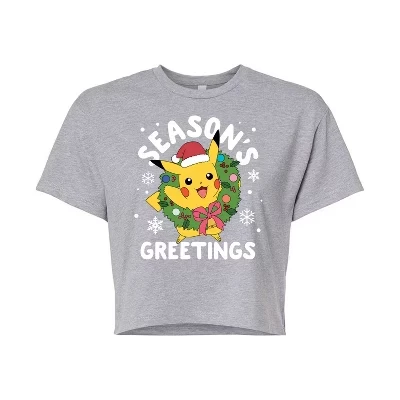 Женская укороченная футболка Pokémon Пикачу, серая