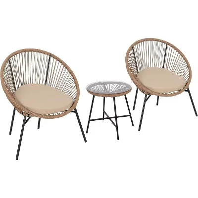 Набор Acapulco Patio из 3 предметов - Всепогодные плетеные стулья и столик из закаленного стекла для балкона / веранды коричневого цвета