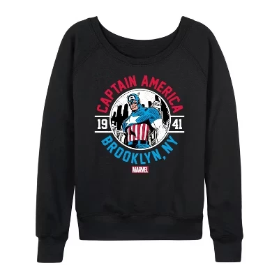 Women's -  - Captain America Brooklyn Lightweight French Terry Wide Neck Long Sleeve Graphic Shirt black