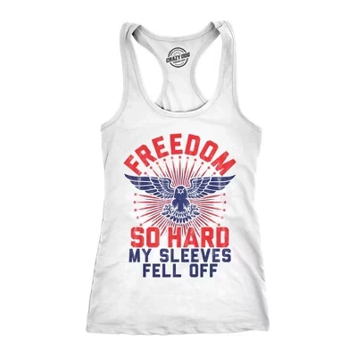 Женская майка Freedom So Hard, у меня отвалились Рукава, Футболка Funny USA, посвященная 4 июля, - Женская майка Crazy Dog на Четвертое июля, белая