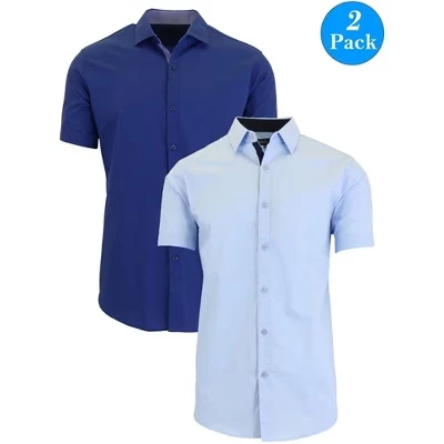 Мужская приталенная рубашка оверсайз на пуговицах с коротким рукавом Slim Fit - 2 упаковки (размеры 3X-5X) светло-голубого цвета