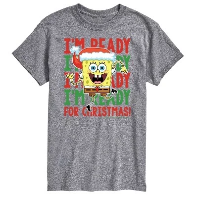Мужская футболка SpongeBob «Готов к Рождеству», меланжевая