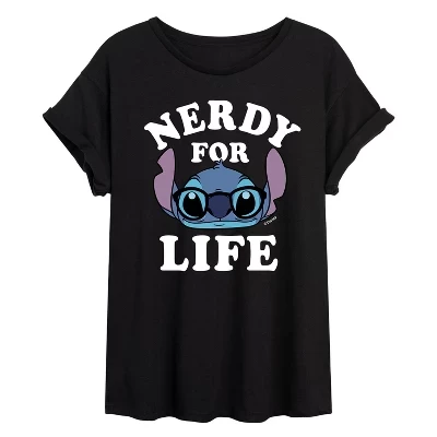 Женская футболка с объемным рисунком Stitch Nerdy For Life, цвет черный